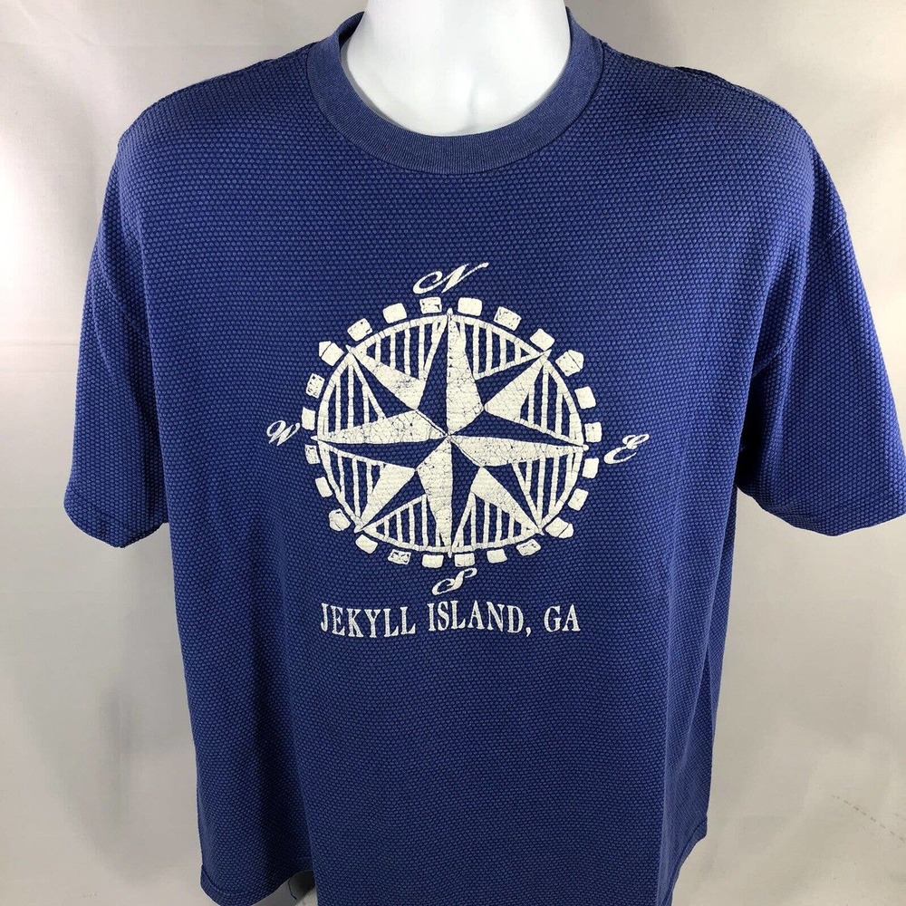 Vintage 90s Jekyll Island Georgia T Shirt Blue Compass Size Medium To Large Tee